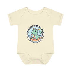 Baby Bodysuit — "Beachin' with My Dino" Cute Summer Dinosaur Infant Onesie